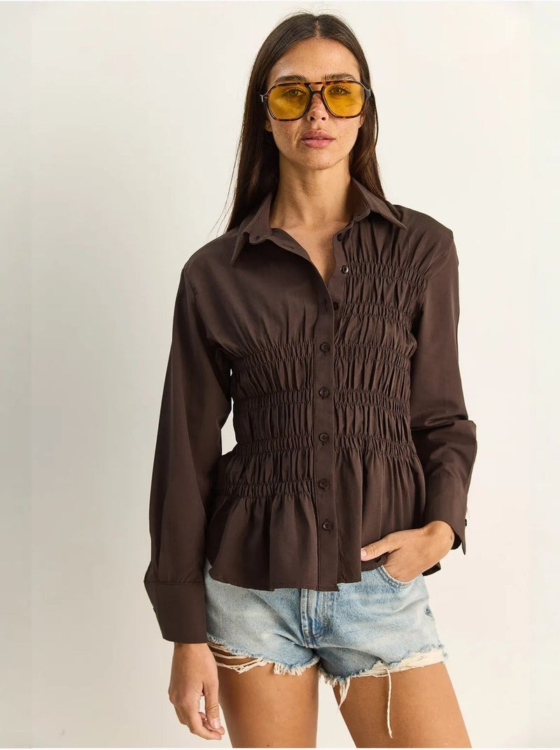 Camicia da donna in popeline di misto cotone dalla vestibilità regolare lucci Marrone - Kiabi