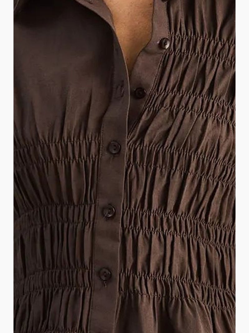 Camicia da donna in popeline di misto cotone dalla vestibilità regolare lucci Marrone - Kiabi