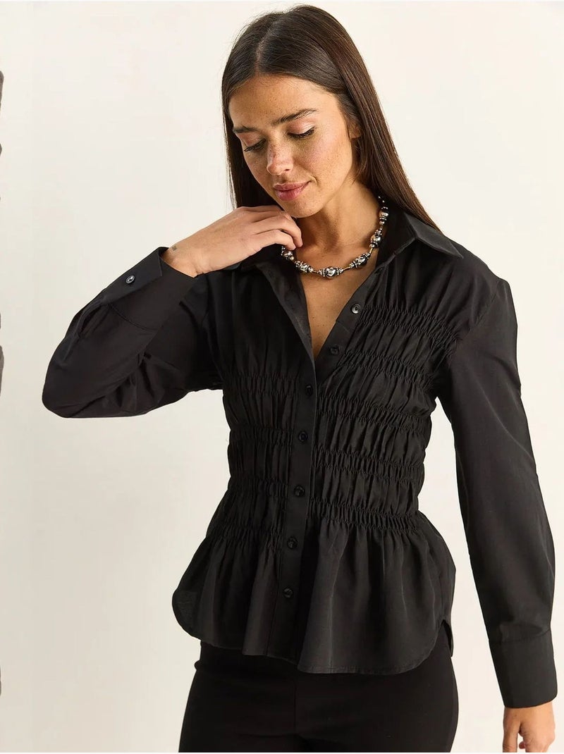 Camicia da donna in popeline di misto cotone dalla vestibilità regolare lucci Nero - Kiabi