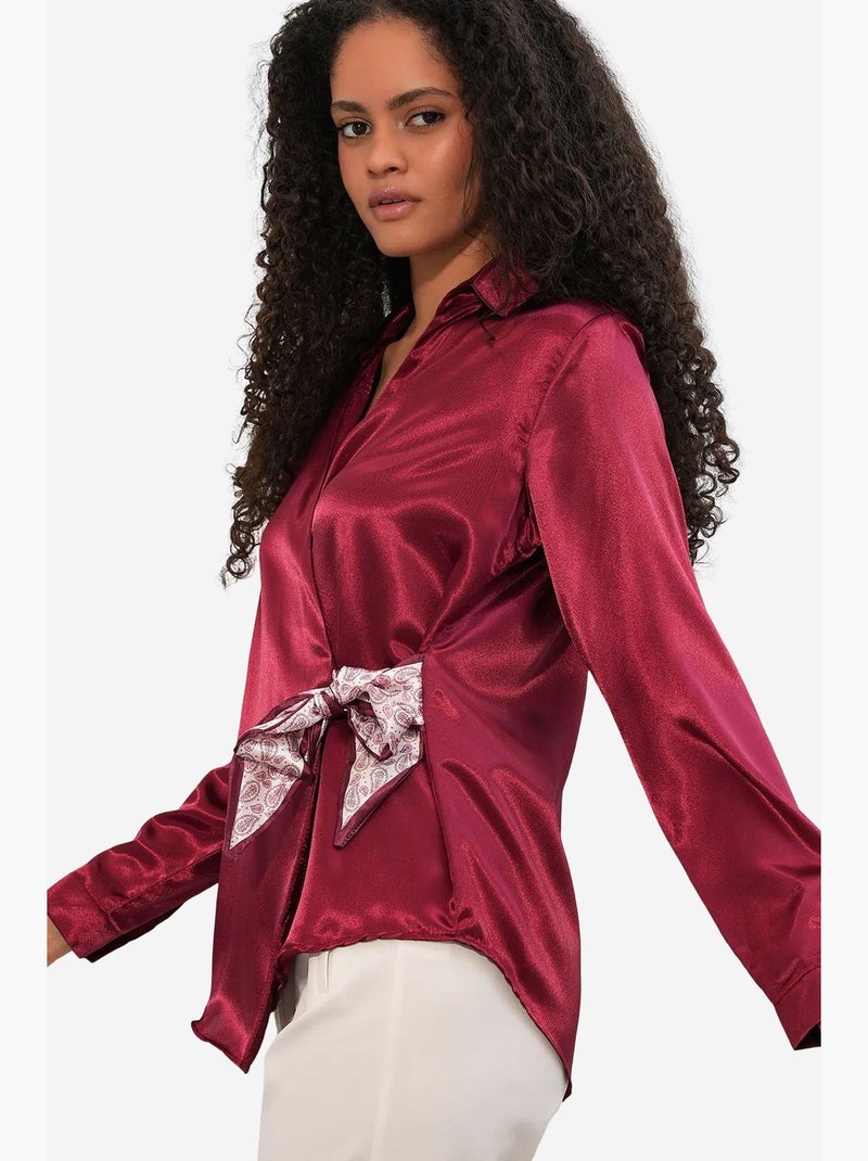 Camicia da donna in raso con chiusura a fiocco sul davanti bdart Rosso bordeaux - Kiabi
