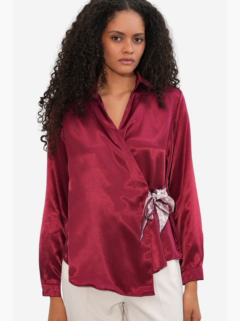 Camicia da donna in raso con chiusura a fiocco sul davanti bdart Rosso bordeaux - Kiabi