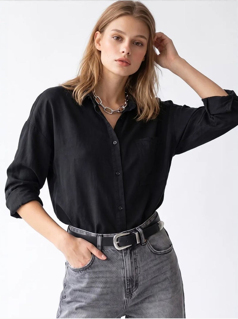 Camicia da donna in tencel mixray Nero - Kiabi