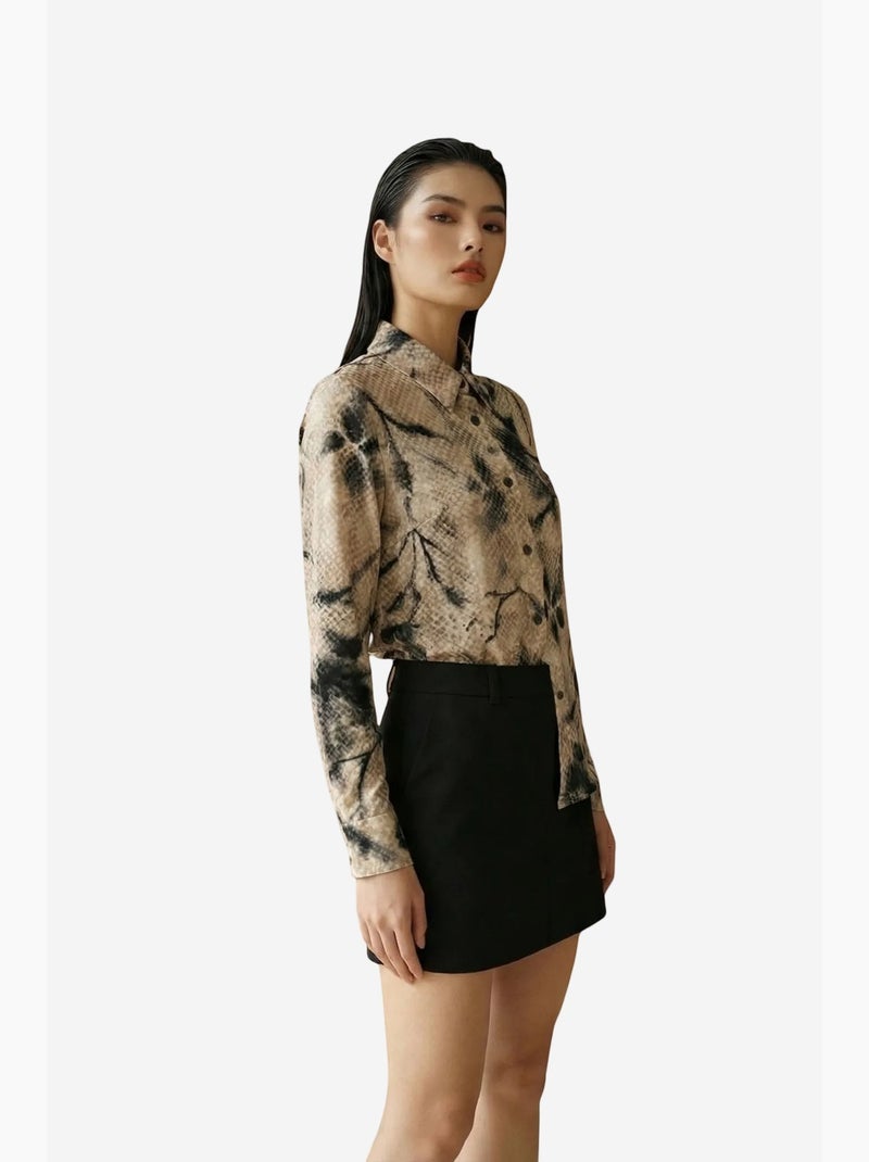 Camicia da donna in velluto tessuto con stampa astratta my fashion Beige argilla - Kiabi
