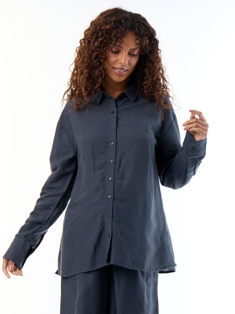 Camicia da maternità in lino misto Blu - Kiabi