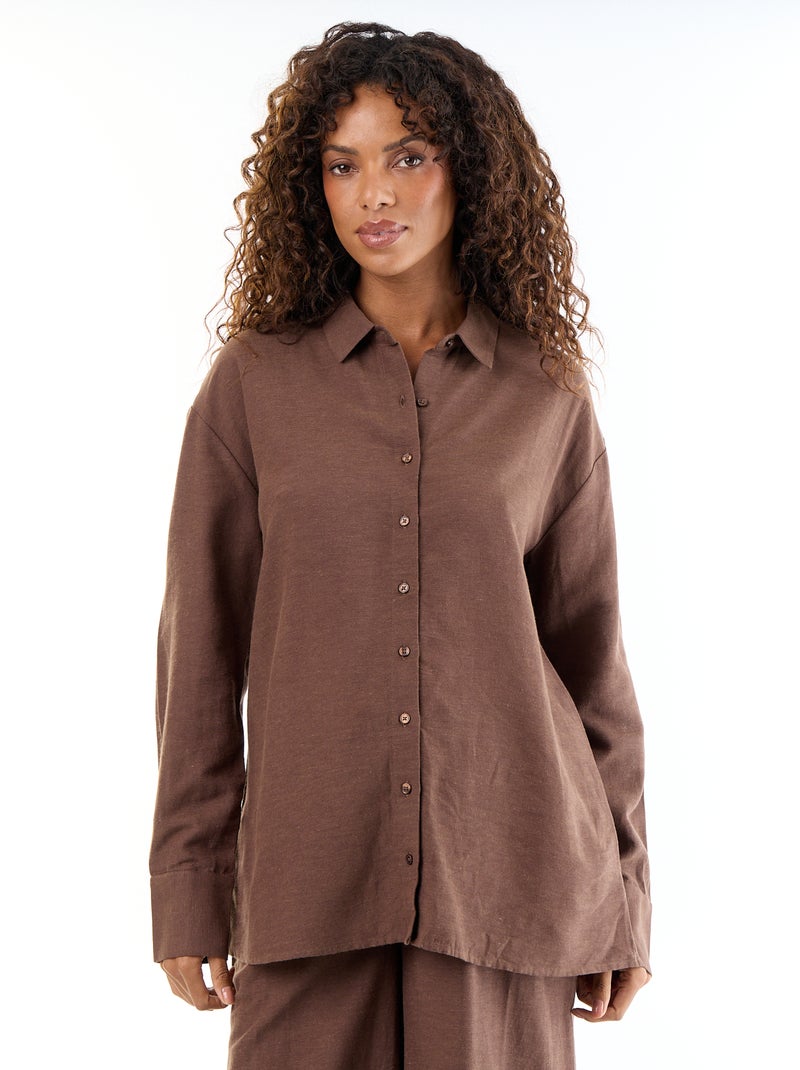 Camicia da maternità in lino misto Marrone - Kiabi