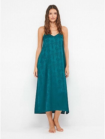 Camicia da notte colore verde bottiglia in jacquard di raso