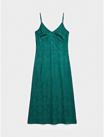 Camicia da notte colore verde bottiglia in jacquard di raso