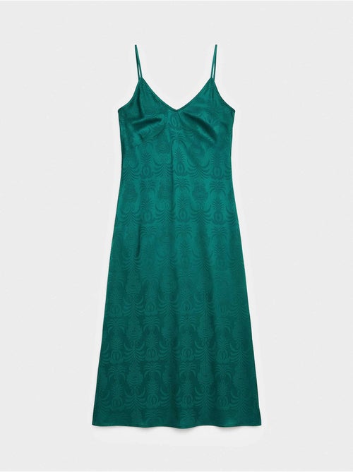 Camicia da notte colore verde bottiglia in jacquard di raso - Kiabi