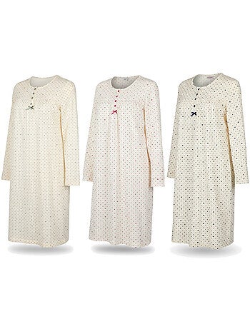 Camicia da notte donna confezione da 3, cotone manica lunga, girocollo 4 bottoni ozabi