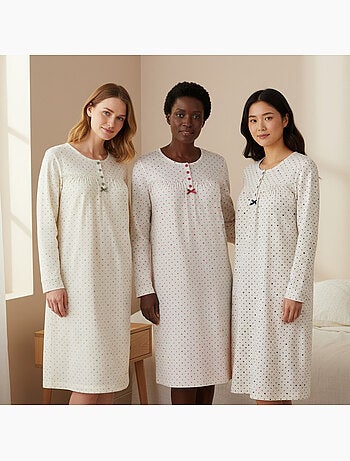 Camicia da notte donna confezione da 3, cotone manica lunga, girocollo 4 bottoni ozabi