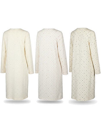 Camicia da notte donna confezione da 3, cotone manica lunga, girocollo 4 bottoni ozabi