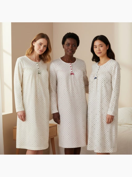 Camicia da notte donna confezione da 3, cotone manica lunga, girocollo 4 bottoni ozabi - Kiabi Camicia da notte donna confezione da 3, cotone manica lunga, girocollo 4 bottoni ozabi - Kiabi