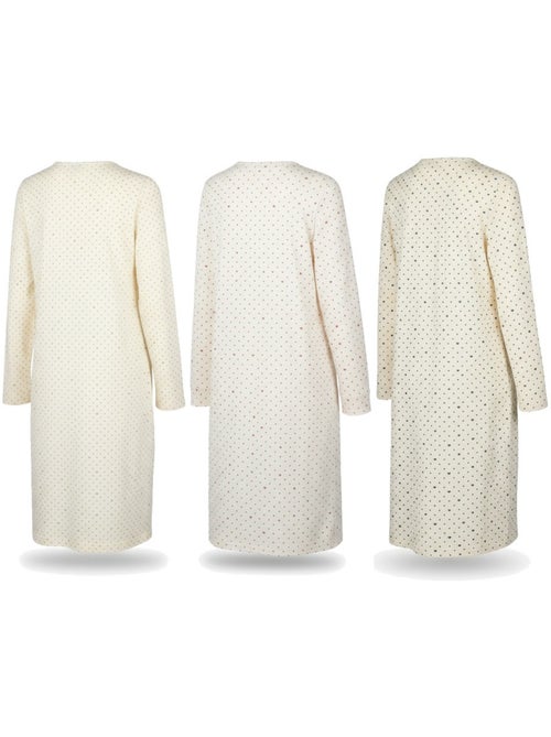 Camicia da notte donna confezione da 3, cotone manica lunga, girocollo 4 bottoni ozabi - Kiabi Camicia da notte donna confezione da 3, cotone manica lunga, girocollo 4 bottoni ozabi - Kiabi