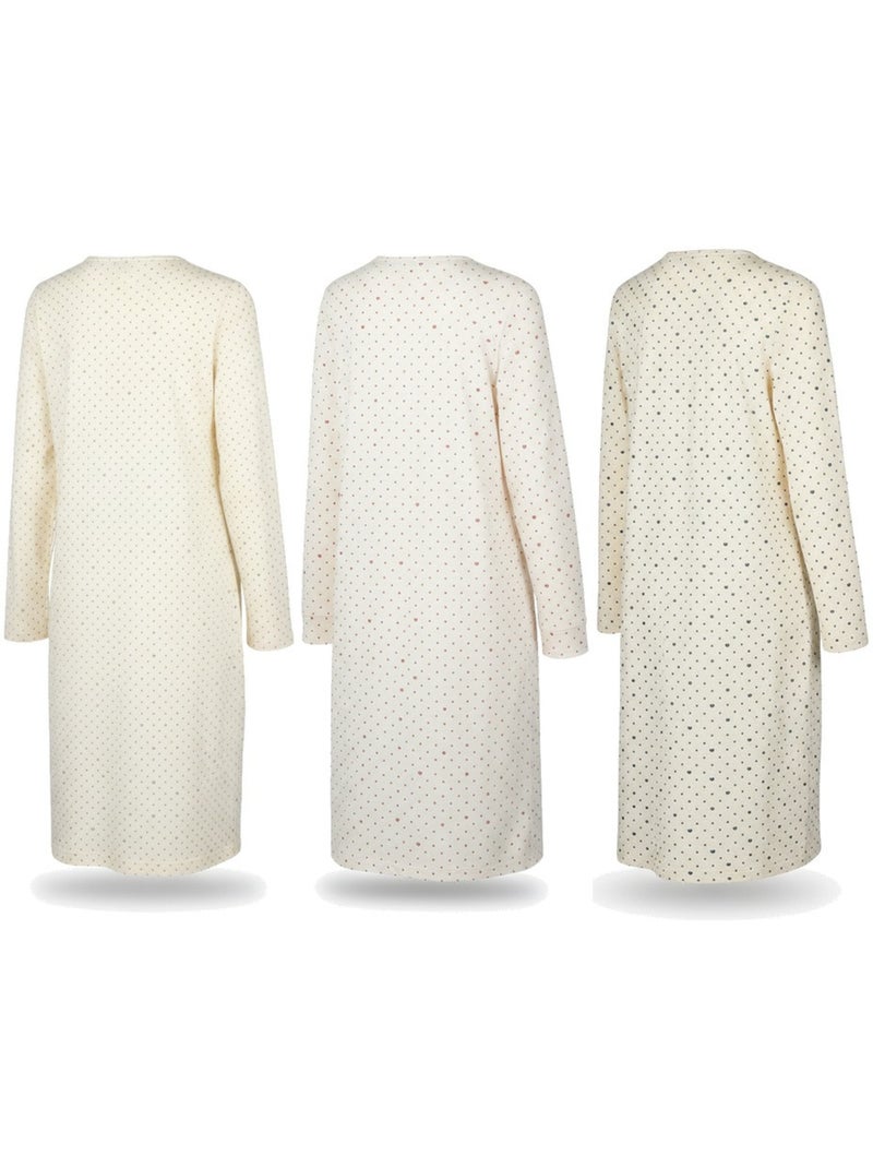 Camicia da notte donna confezione da 3, cotone manica lunga, girocollo 4 bottoni ozabi Blu Rosa - Kiabi