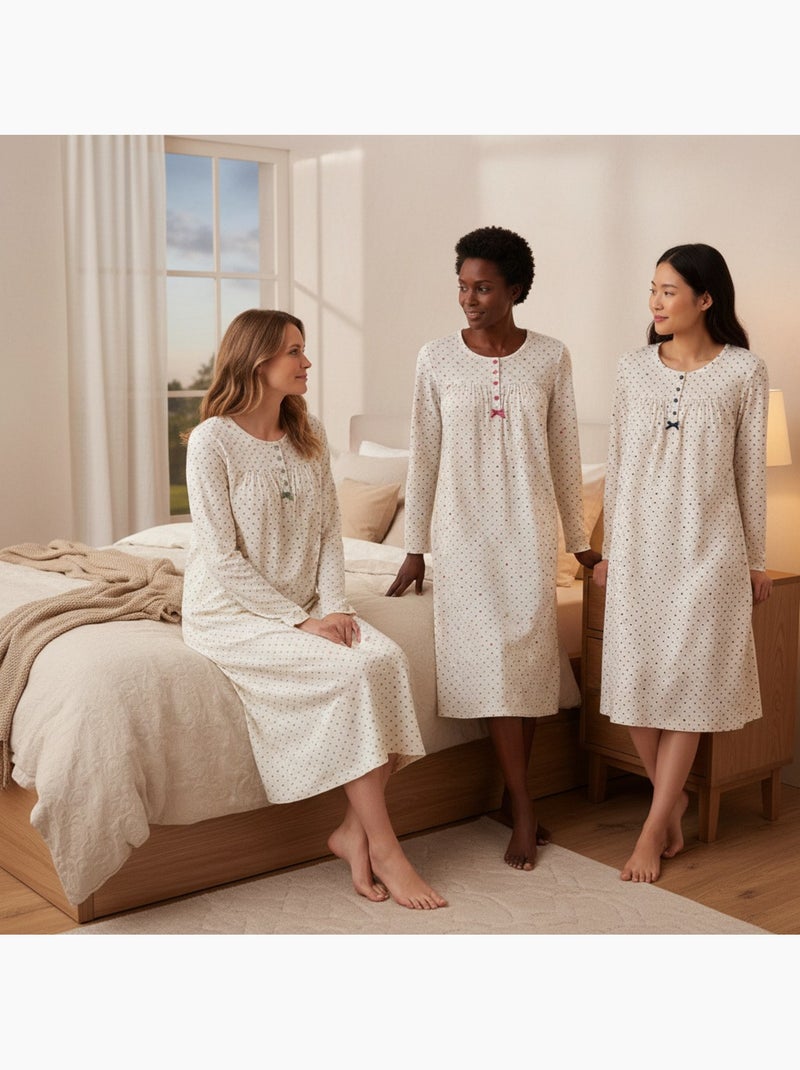 Camicia da notte donna confezione da 3, cotone manica lunga, girocollo 4 bottoni ozabi Blu Rosa - Kiabi