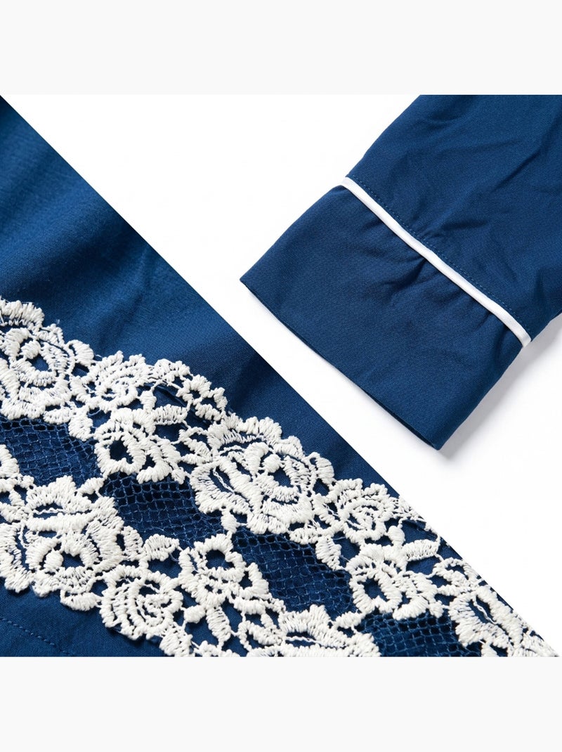 Camicia da Notte Donna OZABI Bottoni Pizzo Viscosa Blu marino - Kiabi