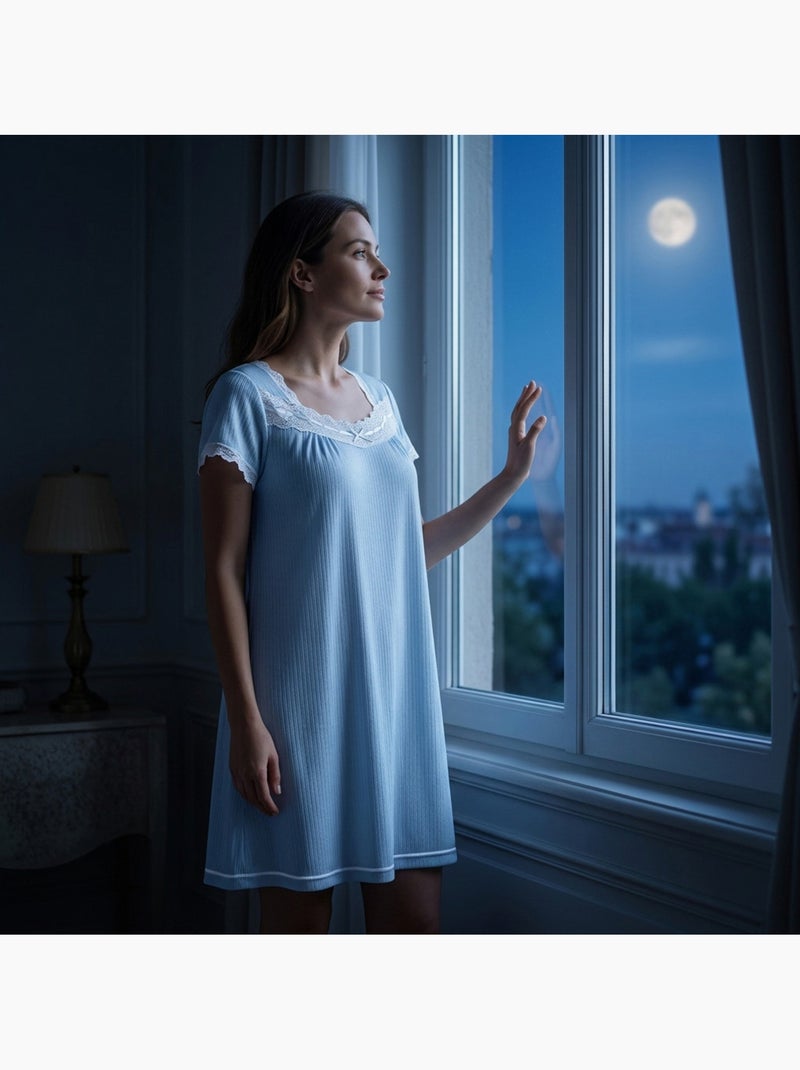 Camicia da notte donna pizzo ultra leggera OZABI Blu - Kiabi