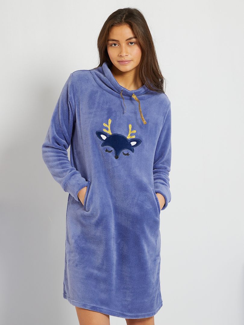 Camicia da notte in maglia peluche blu - Kiabi