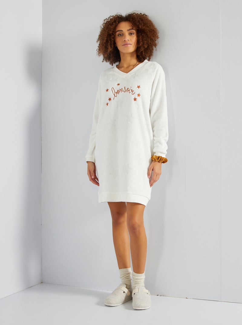 Camicia da notte in maglia peluche ecru - Kiabi