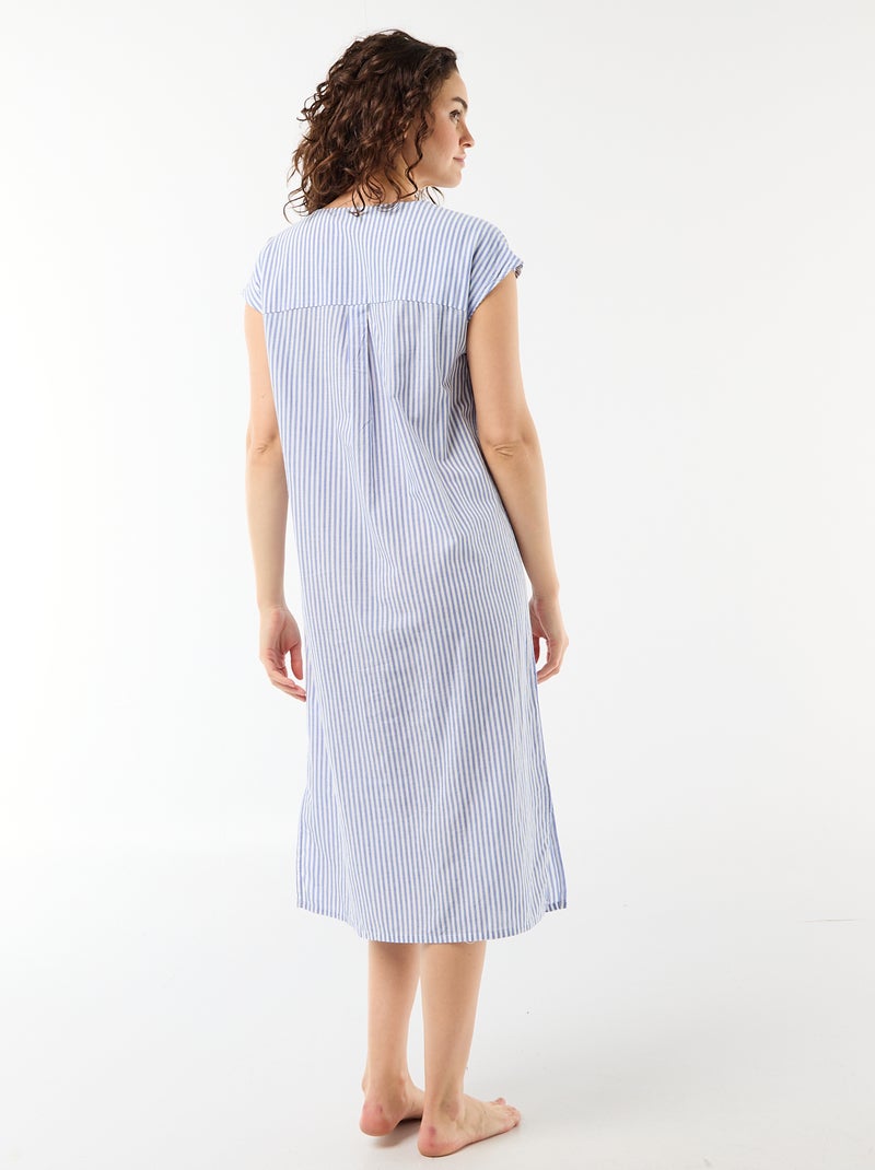 Camicia da notte lunga in voile di cotone Blu - Kiabi