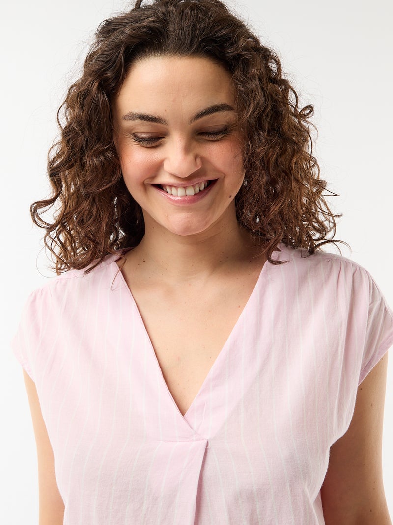 Camicia da notte lunga in voile di cotone Rosa - Kiabi