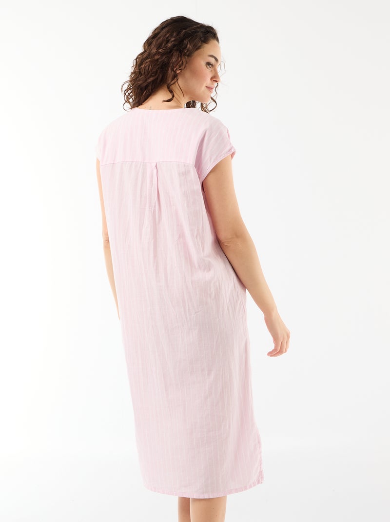 Camicia da notte lunga in voile di cotone Rosa - Kiabi