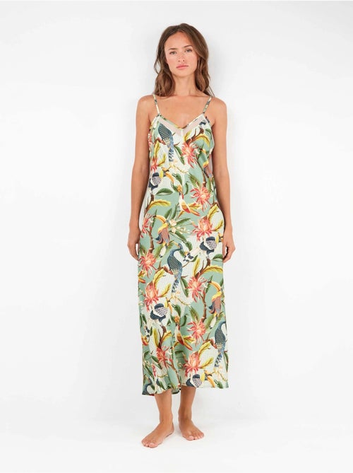 Camicia da notte midi in raso con stampa tropicale esotica - Kiabi Camicia da notte midi in raso con stampa tropicale esotica - Kiabi