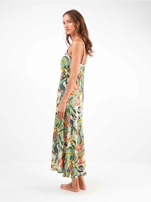 Camicia da notte midi in raso con stampa tropicale esotica - Kiabi Camicia da notte midi in raso con stampa tropicale esotica - Kiabi
