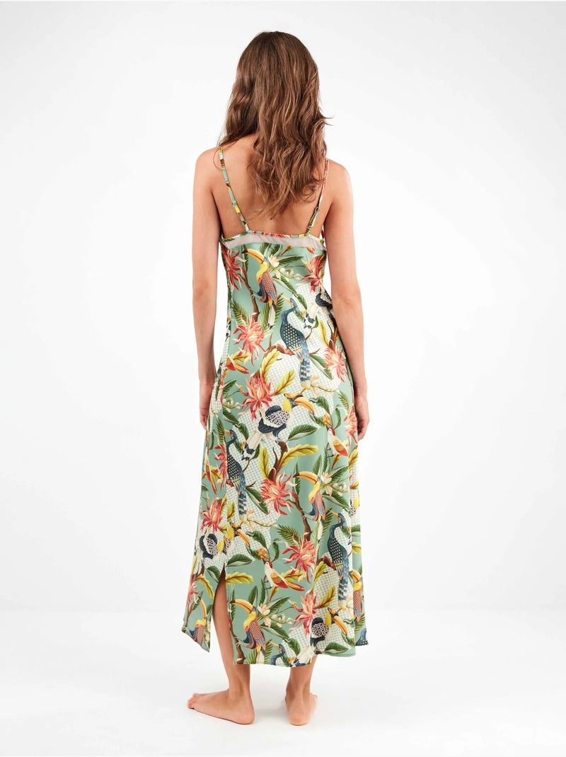 Camicia da notte midi in raso con stampa tropicale esotica Multicolore - Kiabi