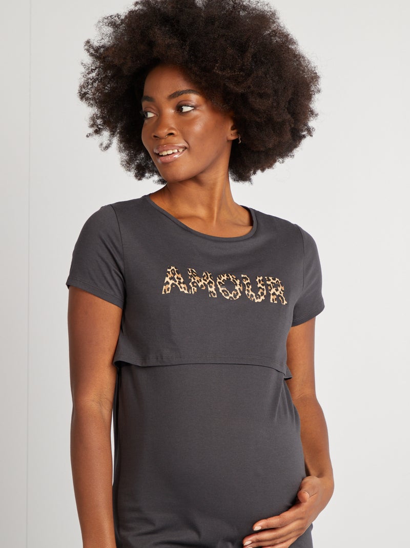 Camicia da notte per l'allattamento con scritta NERO - Kiabi