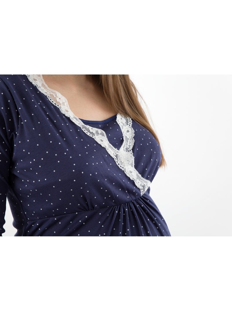Camicia da notte premaman e allattamento JULIETTE 'Bogema' Blu Bianco - Kiabi