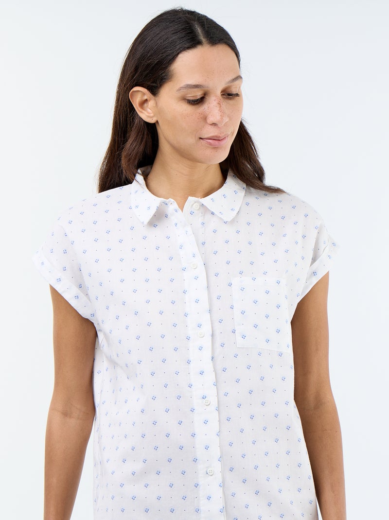 Camicia da notte stampata in voile di cotone Bianco - Kiabi