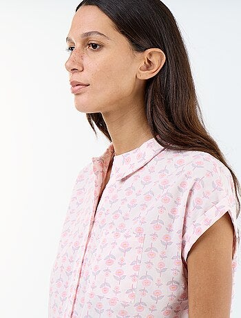 Camicia da notte stampata in voile di cotone