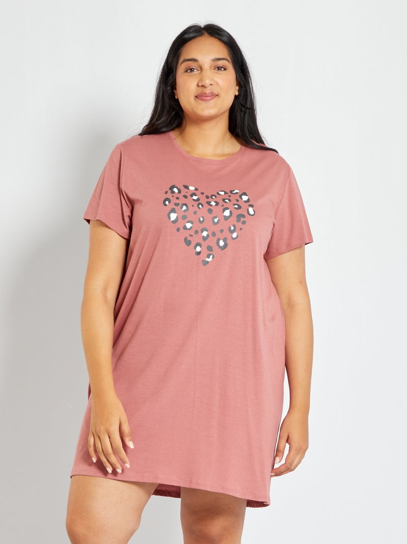 Camille Camicia Da Notte In Cotone 100% – Stampa Pois Rosa – Manica Corta – Taglia 46/48 – Morbida E Leggera