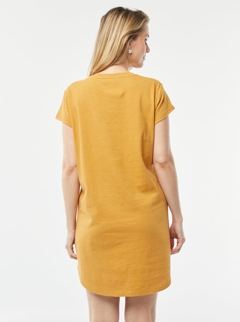 Camicia da notte taglio t-shirt in misto lino BEIGE - Kiabi