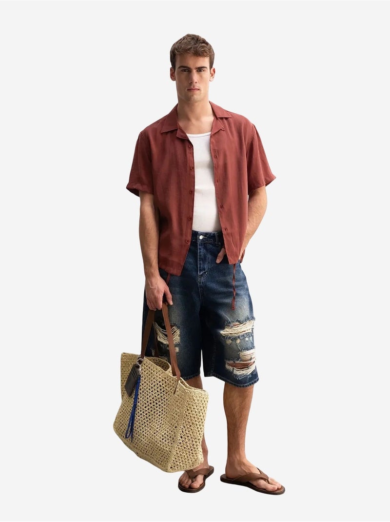 Camicia da uomo a maniche corte con colletto aperto giesto Rosso scuro - Kiabi