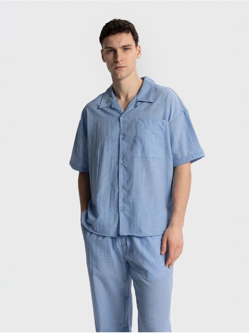 Camicia da uomo a maniche corte vestibilità rilassata giesto Blu acqua - Kiabi