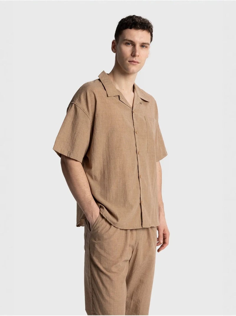 Camicia da uomo a maniche corte vestibilità rilassata giesto Grège - Kiabi