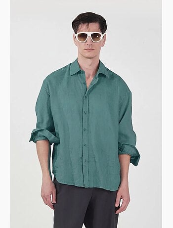 Camicia da uomo a maniche lunghe in misto lino oversize giesto