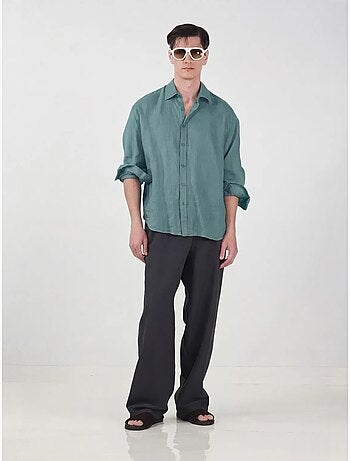 Camicia da uomo a maniche lunghe in misto lino oversize giesto