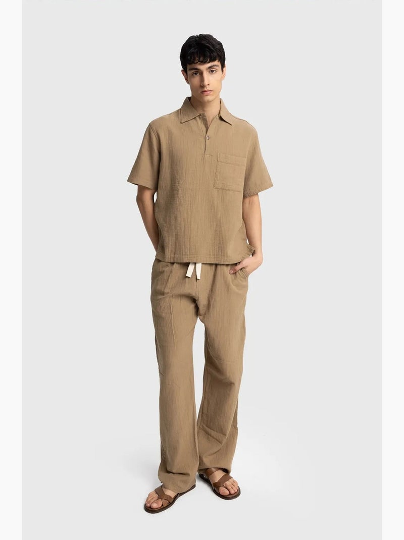 Camicia da uomo in cotone a maniche corte dalla vestibilità rilassata giesto Cammello - Kiabi