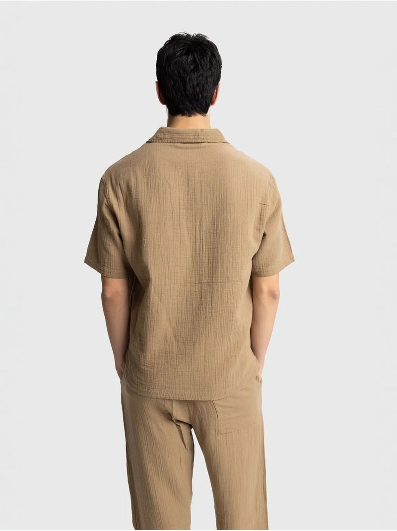 Camicia da uomo in cotone a maniche corte dalla vestibilità rilassata giesto Cammello - Kiabi