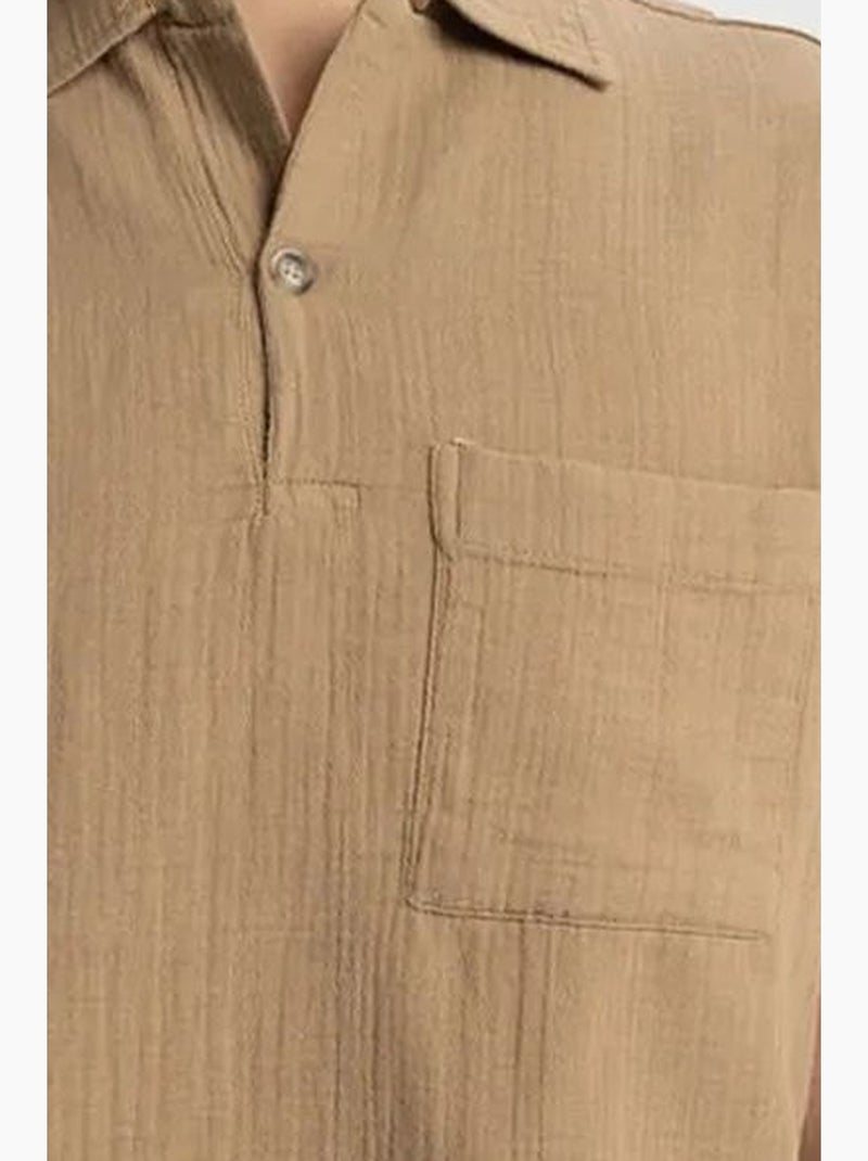 Camicia da uomo in cotone a maniche corte dalla vestibilità rilassata giesto Cammello - Kiabi