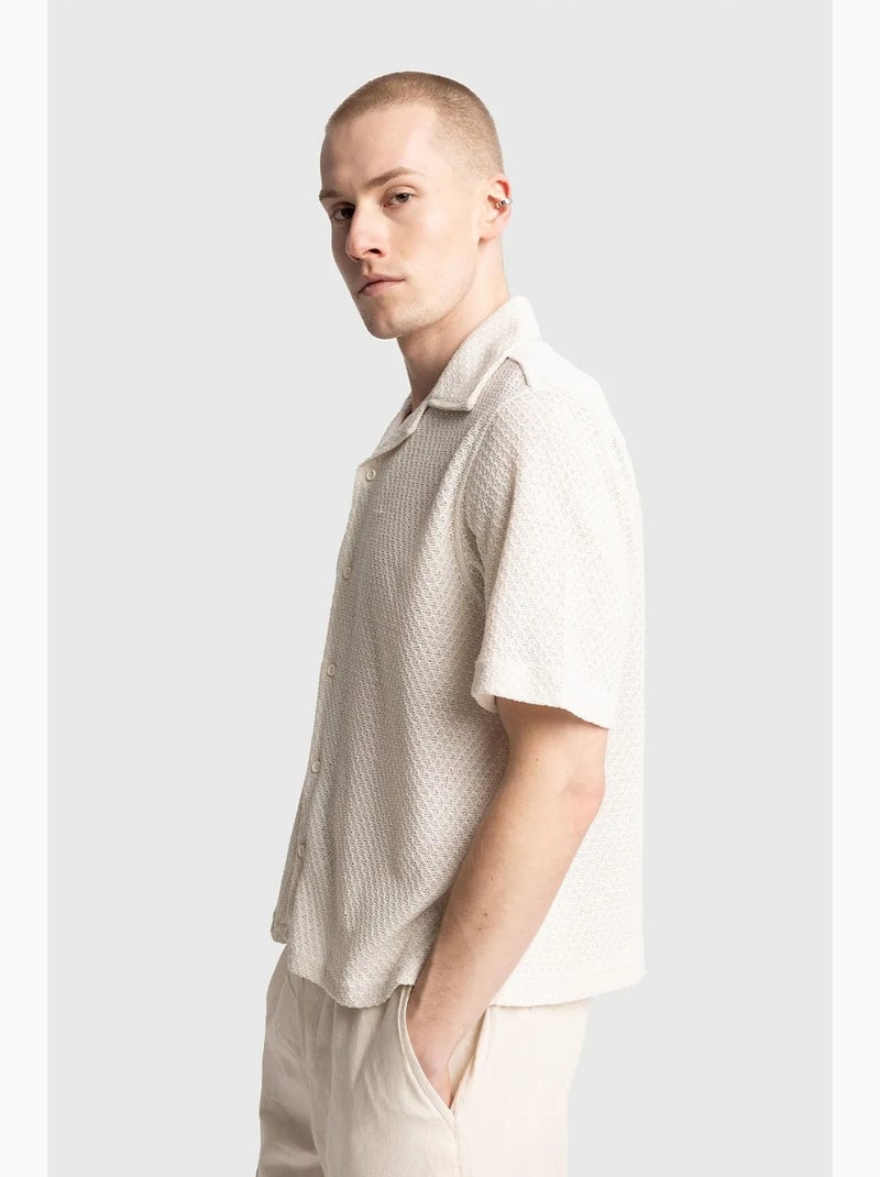Camicia da uomo in cotone testurizzato a maniche corte giesto Crema - Kiabi
