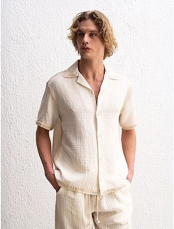 Camicia da uomo in cotone testurizzato a maniche corte giesto