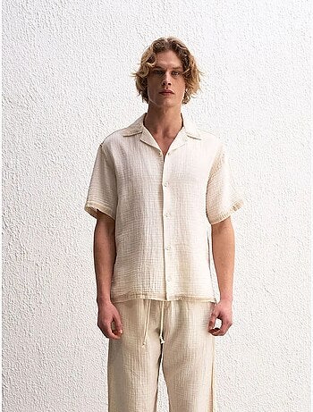 Camicia da uomo in cotone testurizzato a maniche corte giesto
