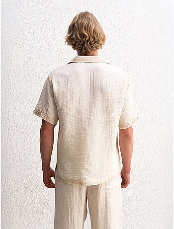 Camicia da uomo in cotone testurizzato a maniche corte giesto