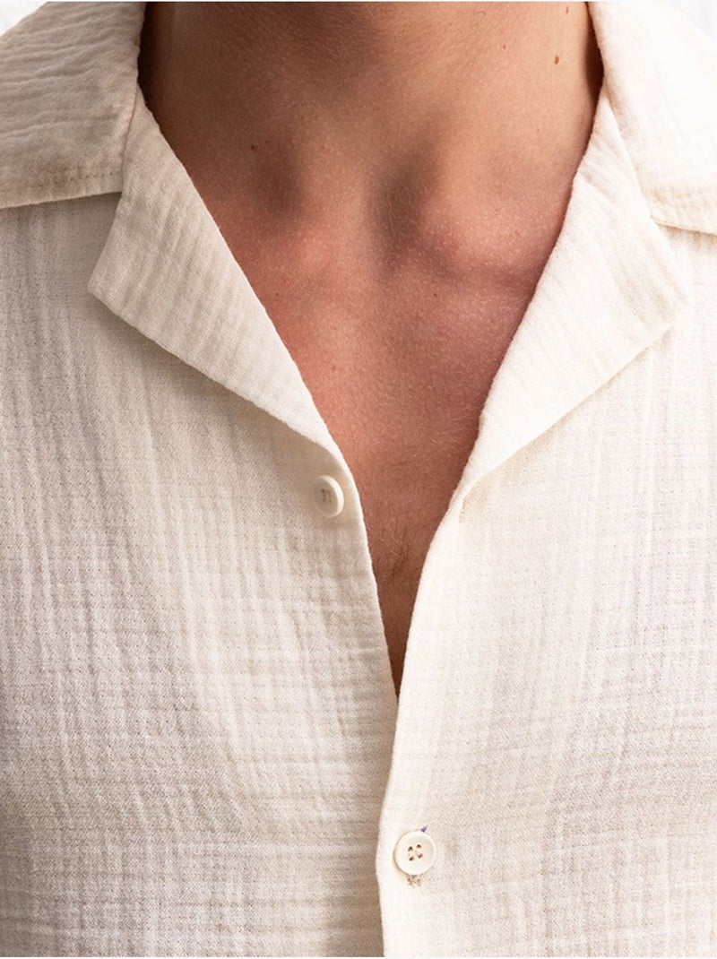 Camicia da uomo in cotone testurizzato a maniche corte giesto Ecru - Kiabi