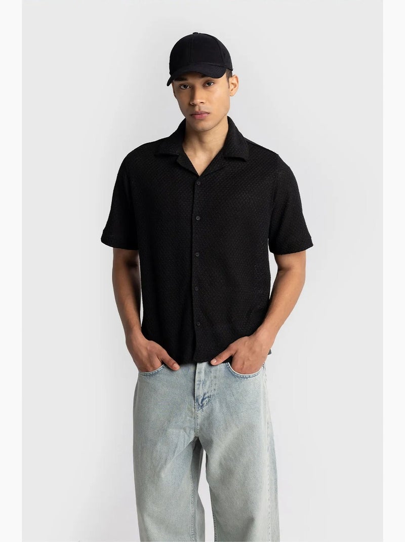 Camicia da uomo in cotone testurizzato a maniche corte giesto Nero - Kiabi