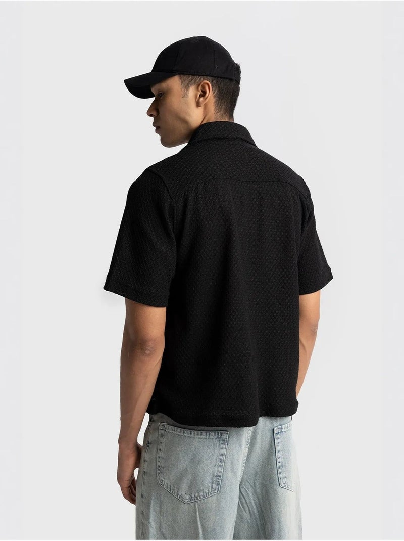 Camicia da uomo in cotone testurizzato a maniche corte giesto Nero - Kiabi